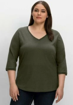 Sheego Langarmshirt - Dunkeloliv