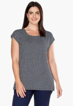 Sheego T-Shirt Print - Marine-weiß