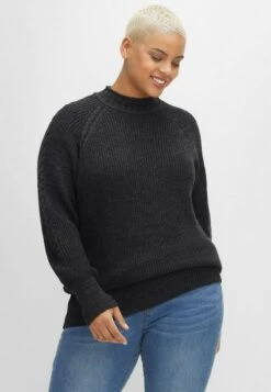 Sheego Strickpullover - Schwarz Meliert