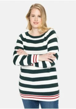 Sheego RAGLAN - Strickpullover - Tiefgrün Offwhite