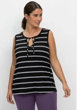 Sheego Top - Schwarz Gestreift