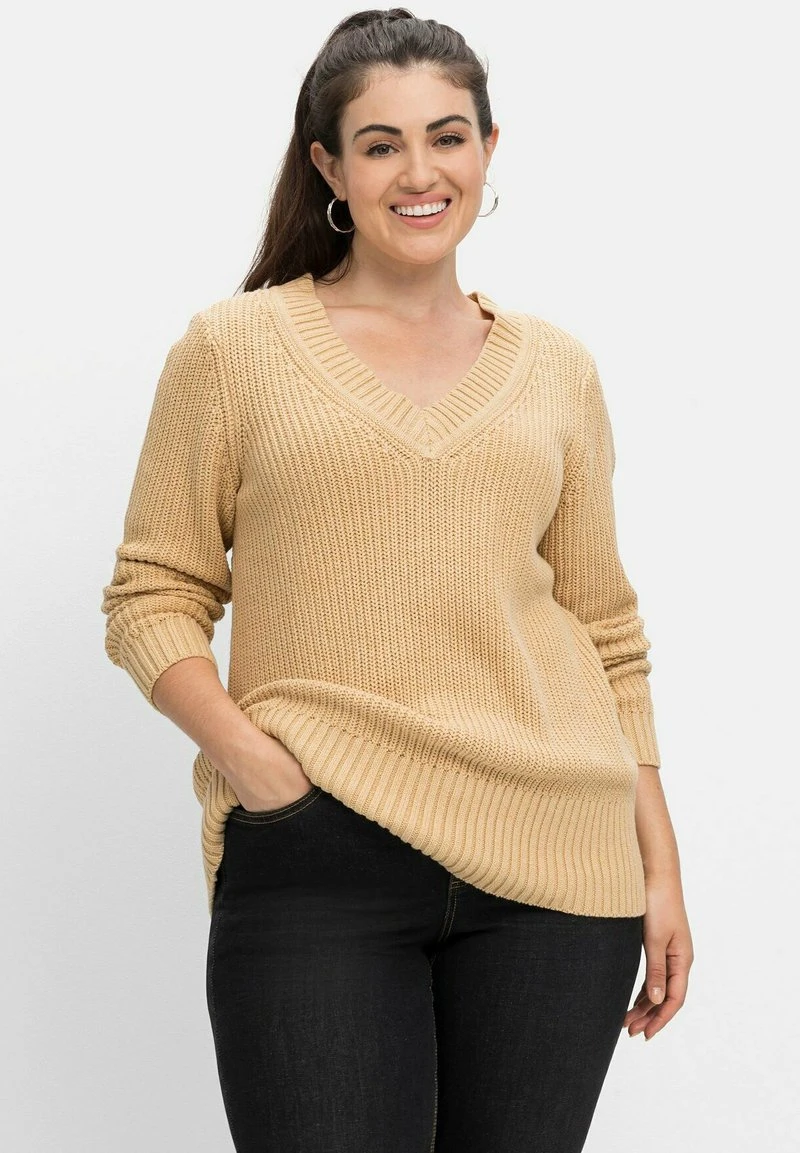 Sheego Strickpullover - Beigefarben Meliert 3 Sheego Strickpullover - Beigefarben Meliert
