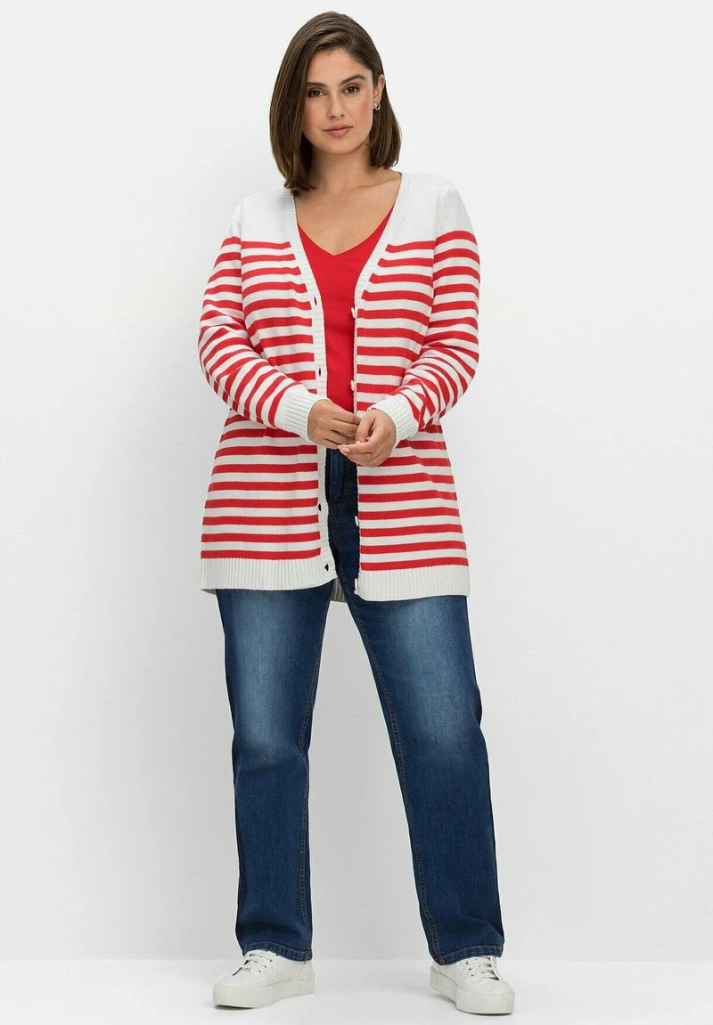 Sheego Strickjacke - Mohnrot/offwhite 4 Sheego Strickjacke - Mohnrot/offwhite – Bild 2