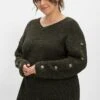 Sheego Strickpullover - Dunkeloliv Meliert