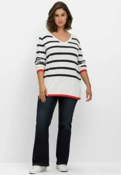 Sheego Strickpullover - Offwhite Gestreift -Sheego e49a98a59f5a4195b486a33be1b1ee98