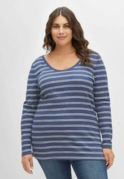 Sheego Langarmshirt - Indigo Weiß